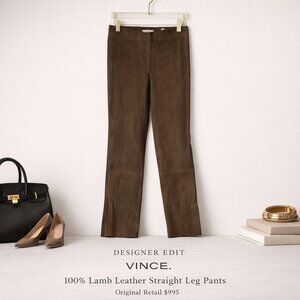 Vince 100% Lamb Leather Brown Straight Leg Pants S Minimalist